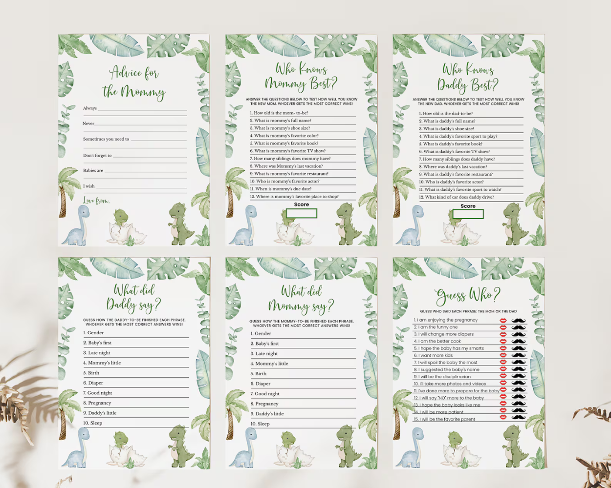 Editable Dinosaur Baby Shower Game Bundle | Printable Dinosaur Party Games
