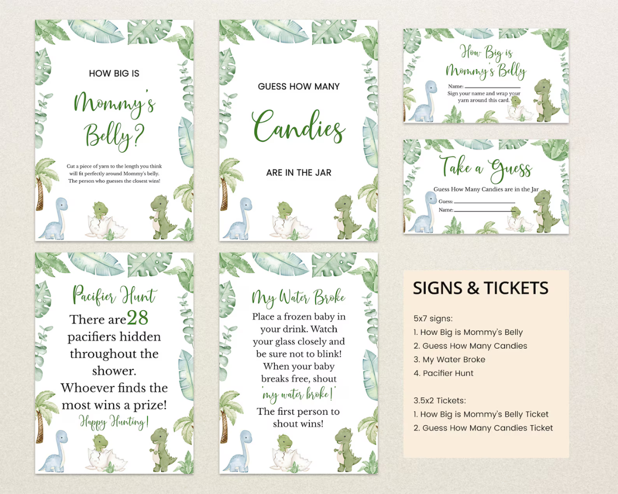 Editable Dinosaur Baby Shower Game Bundle | Printable Dinosaur Party Games