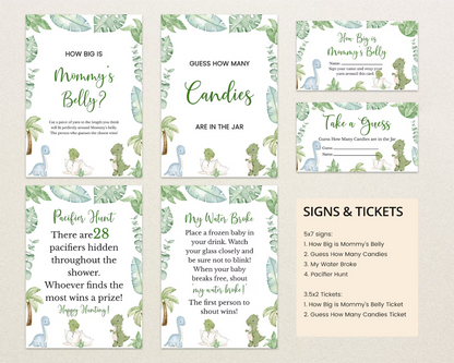 Editable Dinosaur Baby Shower Game Bundle | Printable Dinosaur Party Games